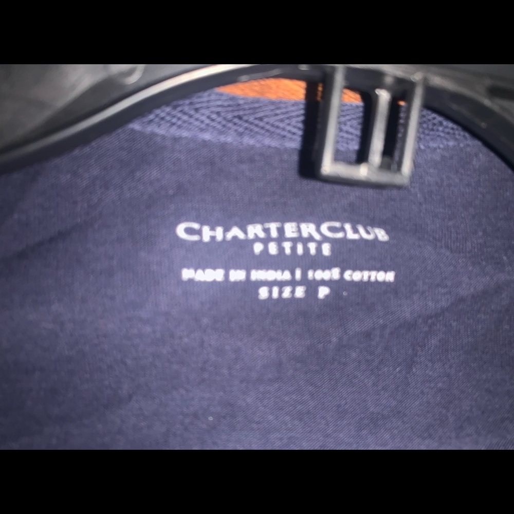 Adult  charter club Petite 3/4 sleeve navy blue Top - Picture 3 of 6